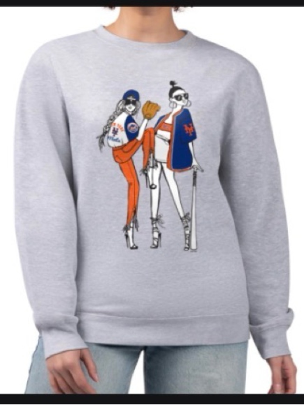 New York Mets Gray Ladies Crewneck Sweatshirt